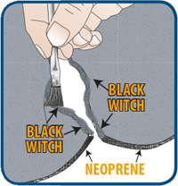 ad asciugatura rapida Adesivo 6 in neoprene Patch BLACK Witch Muta in neoprene Kit di riparazione 
